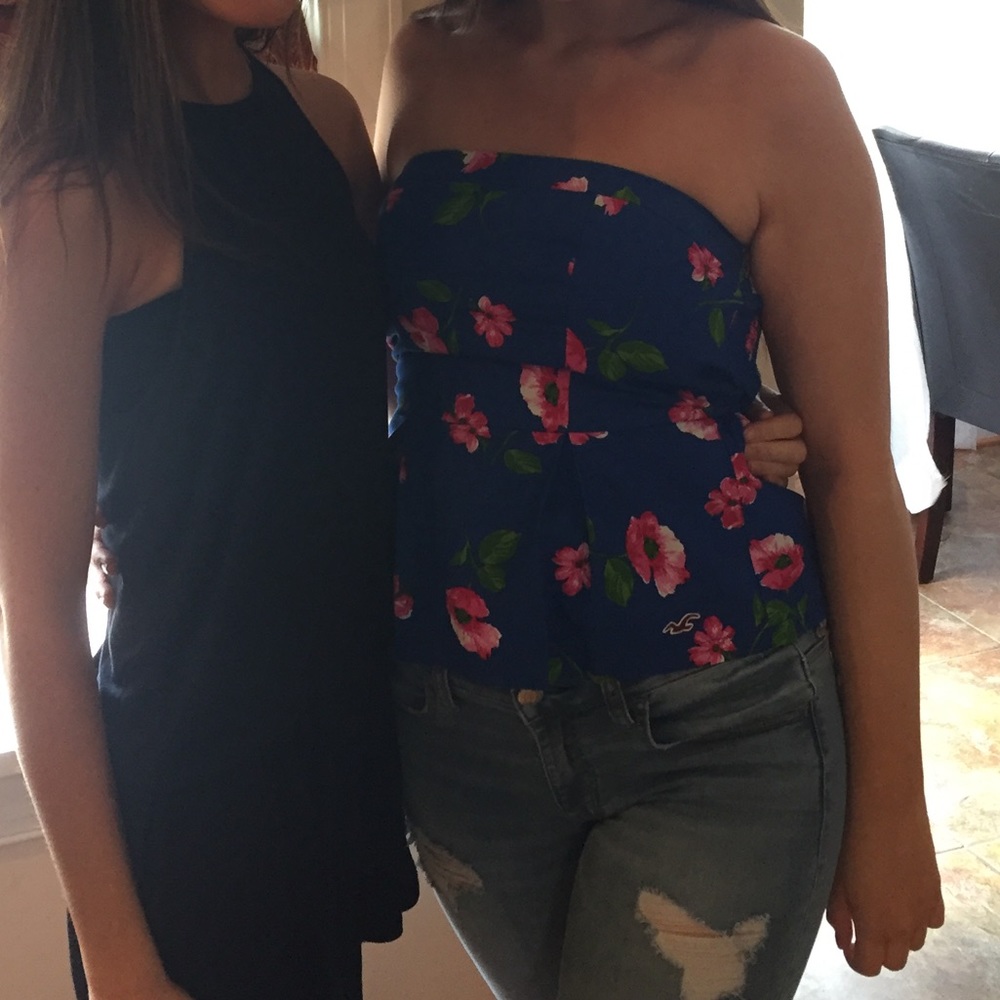 Strapless floral peplum top